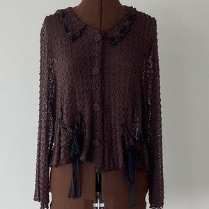 Brown Lacy Cardi with Collar and Pockets